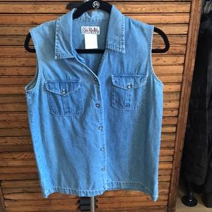 VINTAGE Bill Blass Denim Sleeveless Button Up Top 100% Cotton